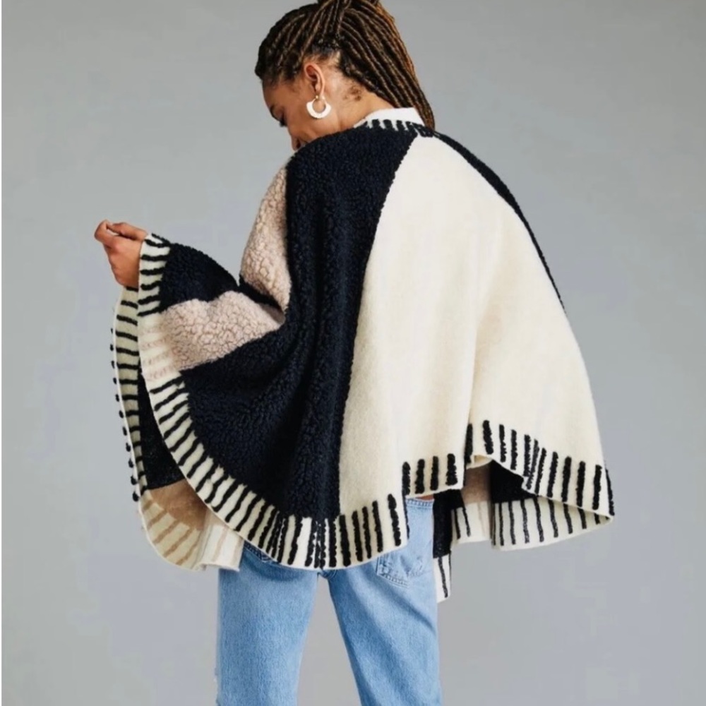 ANTHROPOLOGIE “ PONCHO” DUSK & DAWN CAPELET WOOL BLEND PATCHWORK CAPE ONE SIZE - Picture 5 of 16